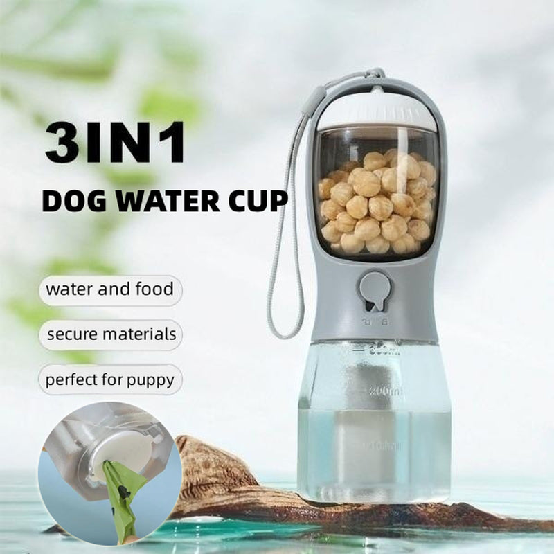 Three-in-One Portable Dog Water Cup with Food and Waste Bag - Multi-Functional Pet Supplies